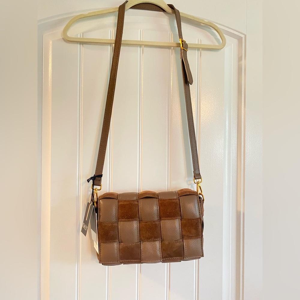 Viola Castellani Brown Woven Leather Crossbody Bag